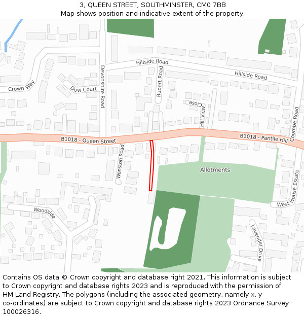 3, QUEEN STREET, SOUTHMINSTER, CM0 7BB: Location map and indicative extent of plot