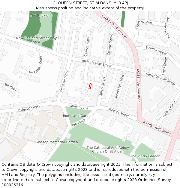3, QUEEN STREET, ST ALBANS, AL3 4PJ: Location map and indicative extent of plot