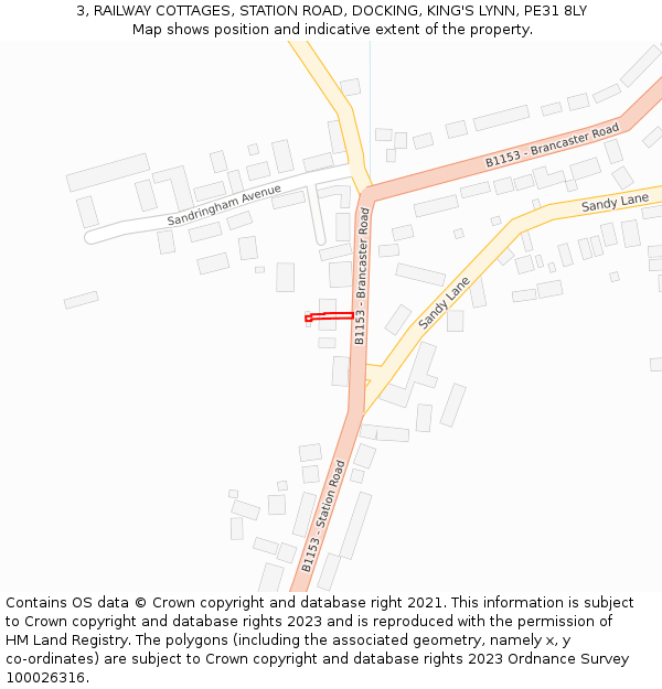 3, RAILWAY COTTAGES, STATION ROAD, DOCKING, KING'S LYNN, PE31 8LY: Location map and indicative extent of plot