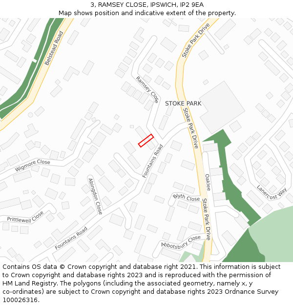 3, RAMSEY CLOSE, IPSWICH, IP2 9EA: Location map and indicative extent of plot