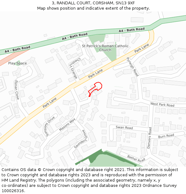 3, RANDALL COURT, CORSHAM, SN13 9XF: Location map and indicative extent of plot