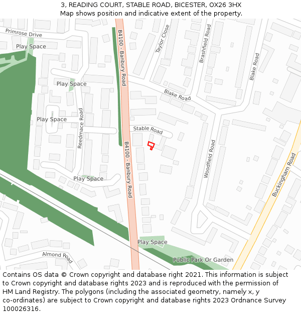 3, READING COURT, STABLE ROAD, BICESTER, OX26 3HX: Location map and indicative extent of plot