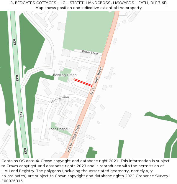 3, REDGATES COTTAGES, HIGH STREET, HANDCROSS, HAYWARDS HEATH, RH17 6BJ: Location map and indicative extent of plot