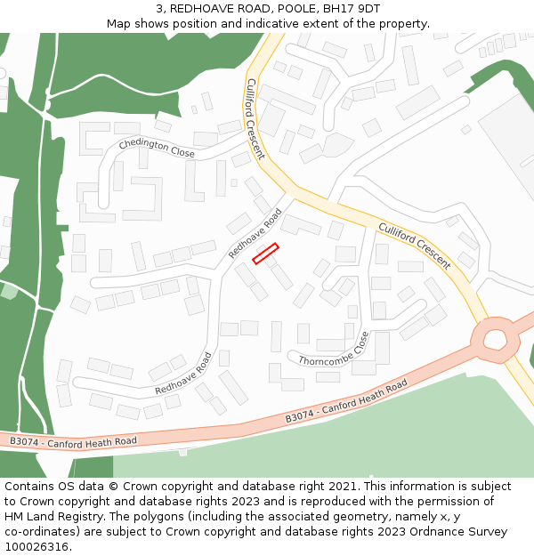 3, REDHOAVE ROAD, POOLE, BH17 9DT: Location map and indicative extent of plot
