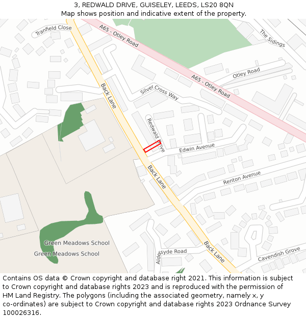 3, REDWALD DRIVE, GUISELEY, LEEDS, LS20 8QN: Location map and indicative extent of plot