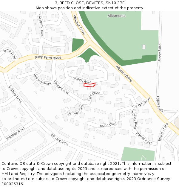 3, REED CLOSE, DEVIZES, SN10 3BE: Location map and indicative extent of plot