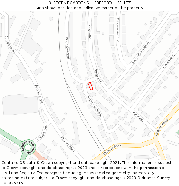 3, REGENT GARDENS, HEREFORD, HR1 1EZ: Location map and indicative extent of plot