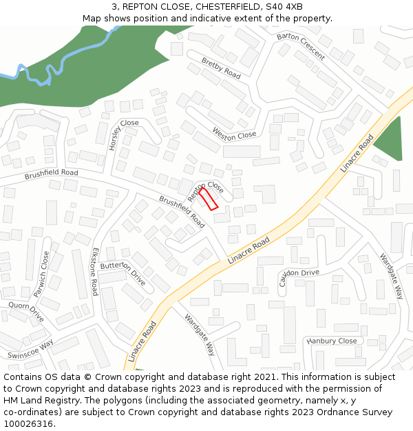 3, REPTON CLOSE, CHESTERFIELD, S40 4XB: Location map and indicative extent of plot