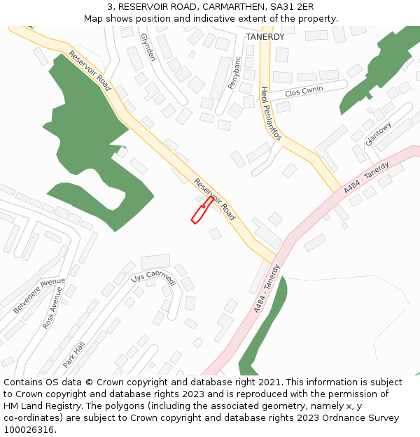 3, RESERVOIR ROAD, CARMARTHEN, SA31 2ER: Location map and indicative extent of plot