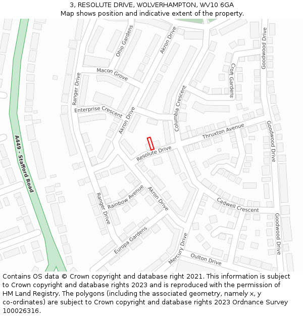 3, RESOLUTE DRIVE, WOLVERHAMPTON, WV10 6GA: Location map and indicative extent of plot