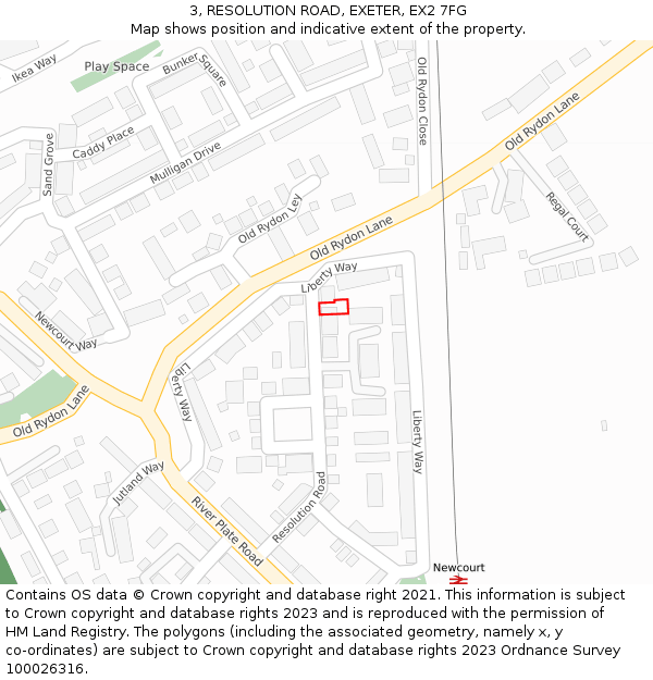 3, RESOLUTION ROAD, EXETER, EX2 7FG: Location map and indicative extent of plot