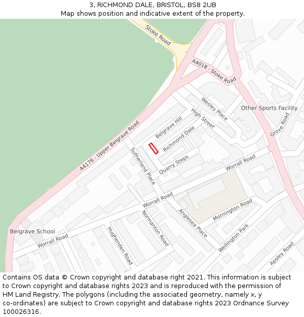 3, RICHMOND DALE, BRISTOL, BS8 2UB: Location map and indicative extent of plot