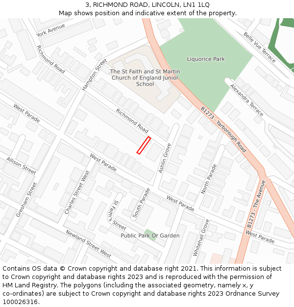 3, RICHMOND ROAD, LINCOLN, LN1 1LQ: Location map and indicative extent of plot