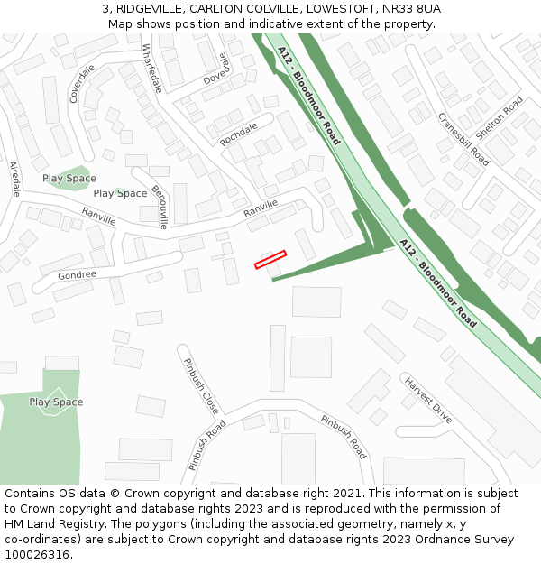 3, RIDGEVILLE, CARLTON COLVILLE, LOWESTOFT, NR33 8UA: Location map and indicative extent of plot