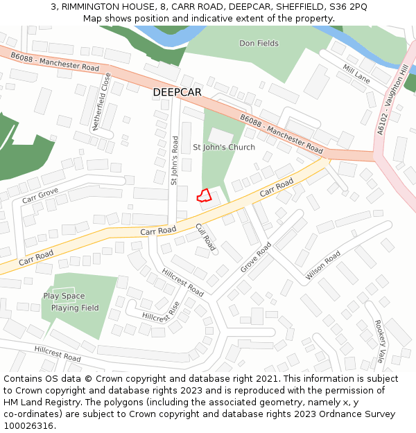 3, RIMMINGTON HOUSE, 8, CARR ROAD, DEEPCAR, SHEFFIELD, S36 2PQ: Location map and indicative extent of plot