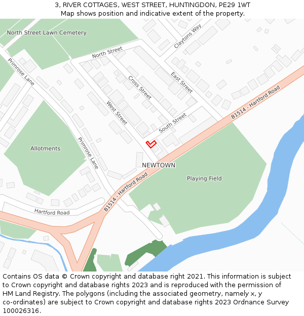 3, RIVER COTTAGES, WEST STREET, HUNTINGDON, PE29 1WT: Location map and indicative extent of plot