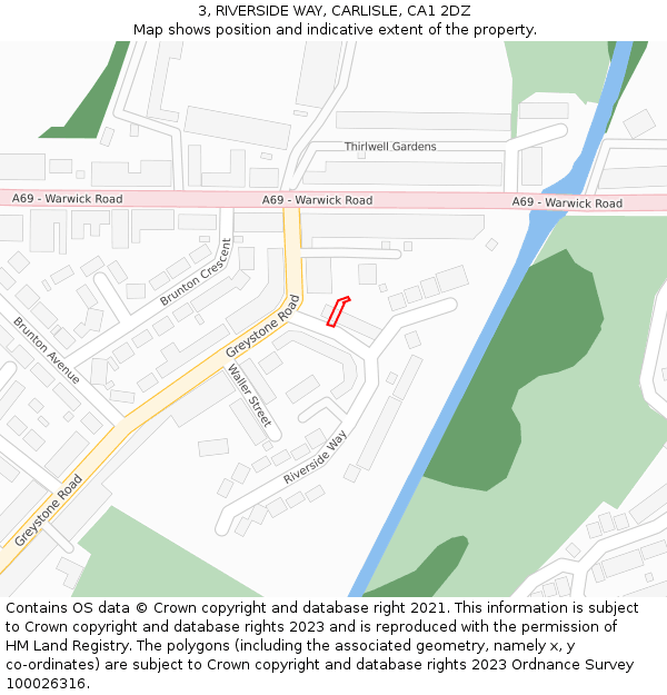 3, RIVERSIDE WAY, CARLISLE, CA1 2DZ: Location map and indicative extent of plot