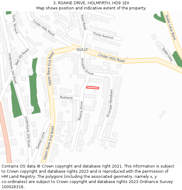 3, ROAINE DRIVE, HOLMFIRTH, HD9 1EX: Location map and indicative extent of plot