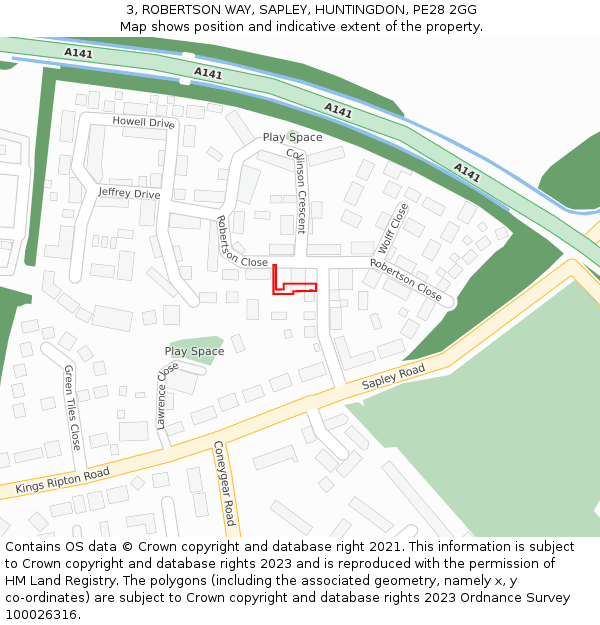 3, ROBERTSON WAY, SAPLEY, HUNTINGDON, PE28 2GG: Location map and indicative extent of plot