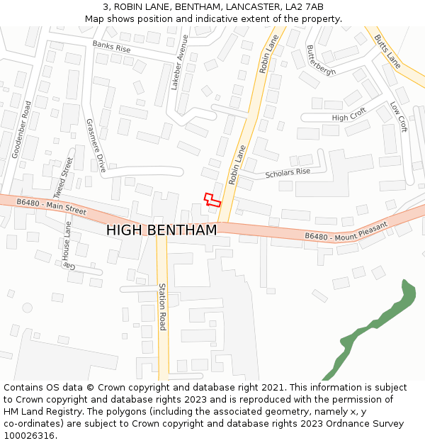 3, ROBIN LANE, BENTHAM, LANCASTER, LA2 7AB: Location map and indicative extent of plot