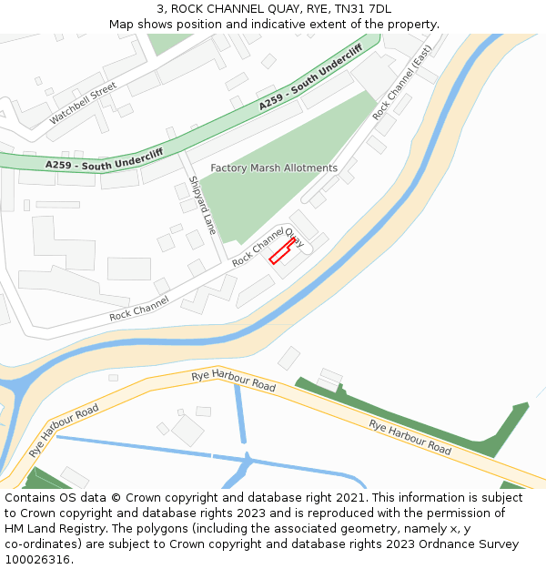 3, ROCK CHANNEL QUAY, RYE, TN31 7DL: Location map and indicative extent of plot