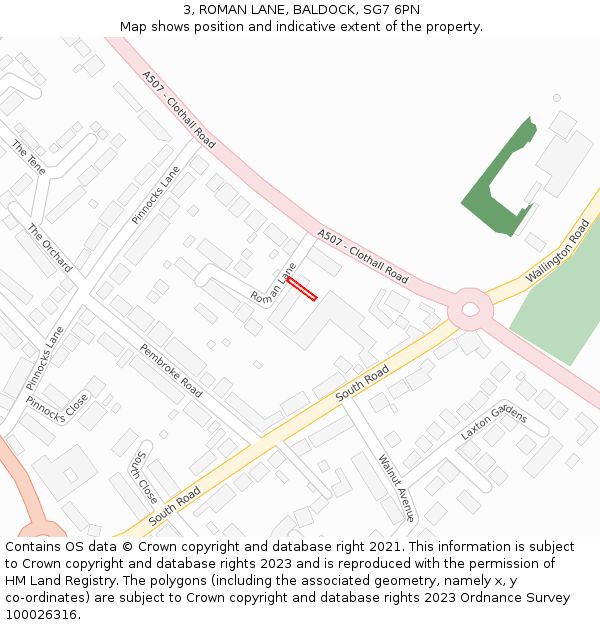 3, ROMAN LANE, BALDOCK, SG7 6PN: Location map and indicative extent of plot