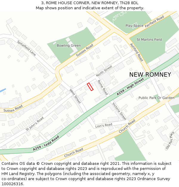 3, ROME HOUSE CORNER, NEW ROMNEY, TN28 8DL: Location map and indicative extent of plot