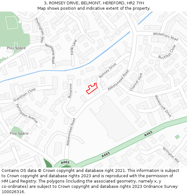 3, ROMSEY DRIVE, BELMONT, HEREFORD, HR2 7YH: Location map and indicative extent of plot