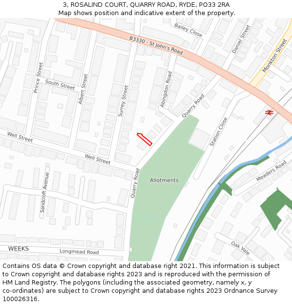 3, ROSALIND COURT, QUARRY ROAD, RYDE, PO33 2RA: Location map and indicative extent of plot