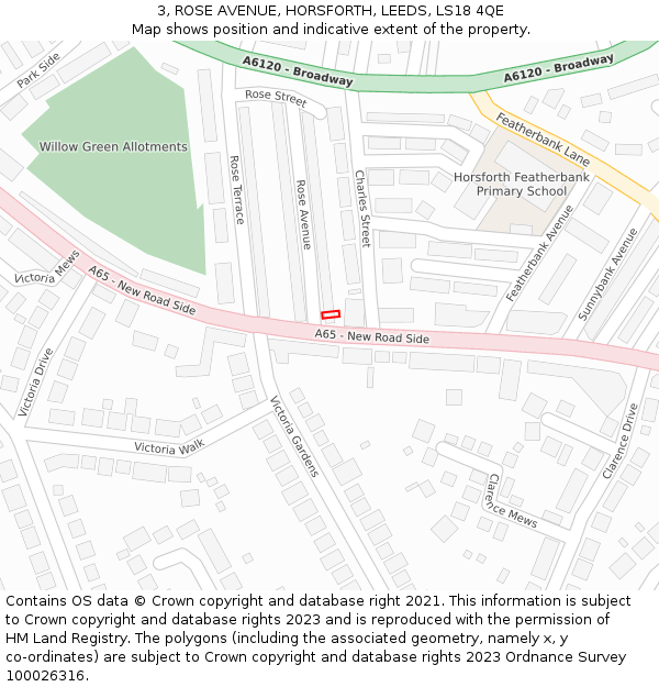 3, ROSE AVENUE, HORSFORTH, LEEDS, LS18 4QE: Location map and indicative extent of plot