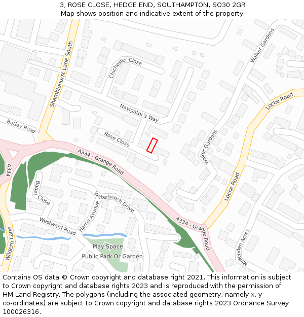 3, ROSE CLOSE, HEDGE END, SOUTHAMPTON, SO30 2GR: Location map and indicative extent of plot