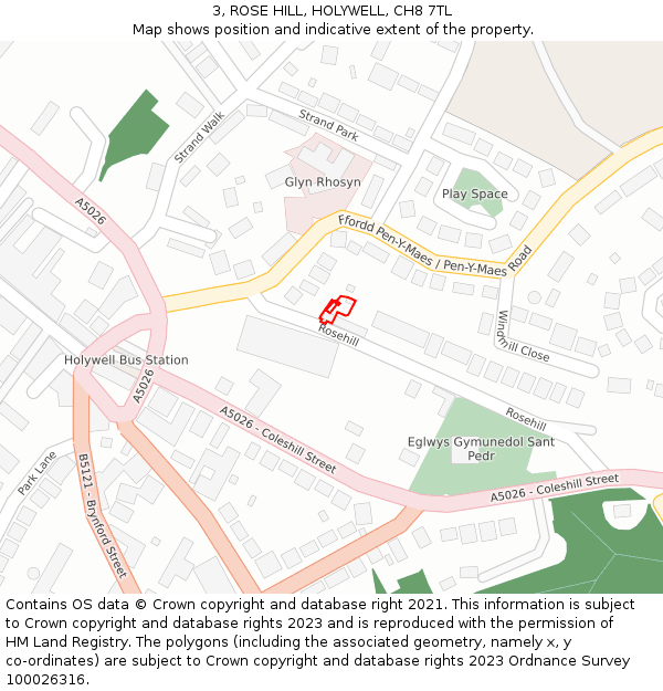 3, ROSE HILL, HOLYWELL, CH8 7TL: Location map and indicative extent of plot