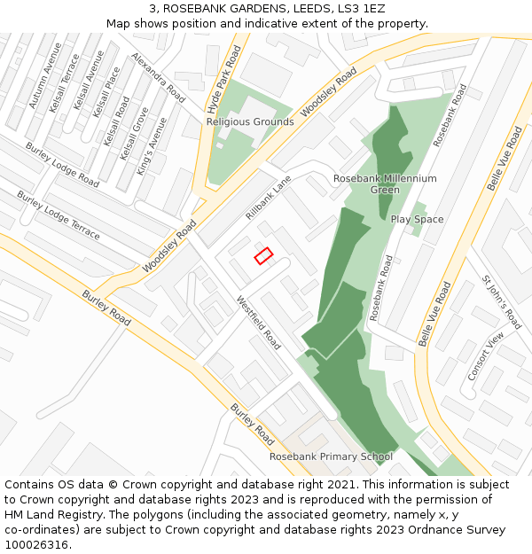 3, ROSEBANK GARDENS, LEEDS, LS3 1EZ: Location map and indicative extent of plot
