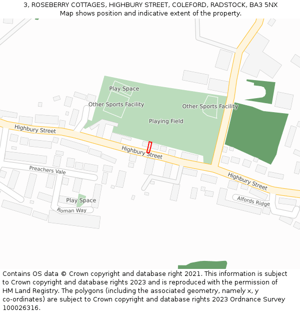 3, ROSEBERRY COTTAGES, HIGHBURY STREET, COLEFORD, RADSTOCK, BA3 5NX: Location map and indicative extent of plot
