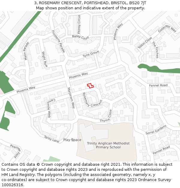 3, ROSEMARY CRESCENT, PORTISHEAD, BRISTOL, BS20 7JT: Location map and indicative extent of plot