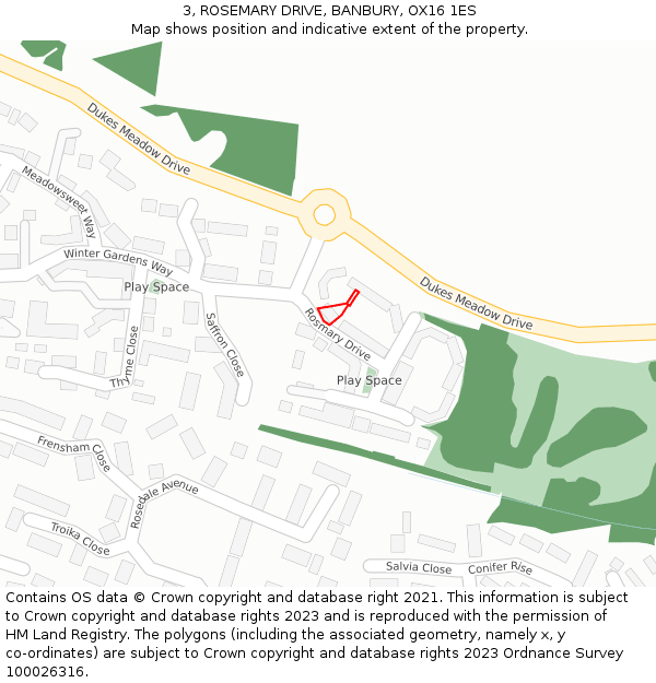 3, ROSEMARY DRIVE, BANBURY, OX16 1ES: Location map and indicative extent of plot