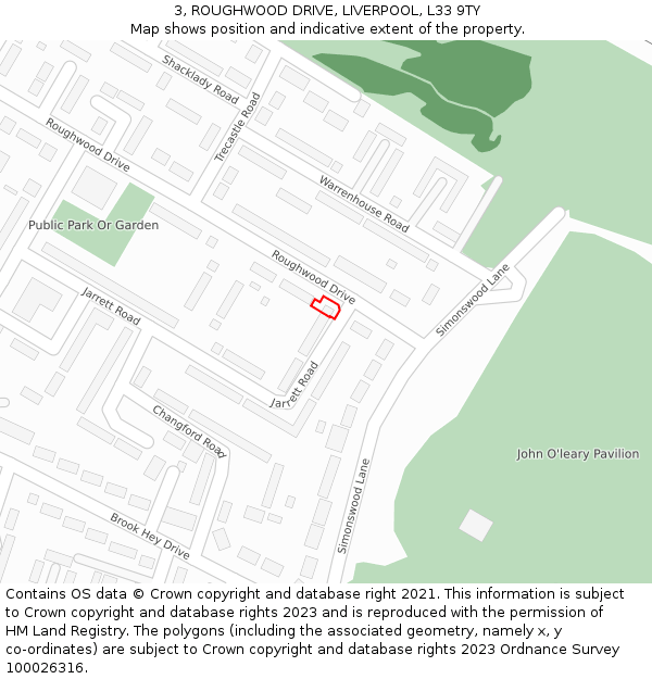 3, ROUGHWOOD DRIVE, LIVERPOOL, L33 9TY: Location map and indicative extent of plot