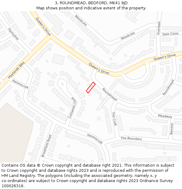 3, ROUNDMEAD, BEDFORD, MK41 9JD: Location map and indicative extent of plot