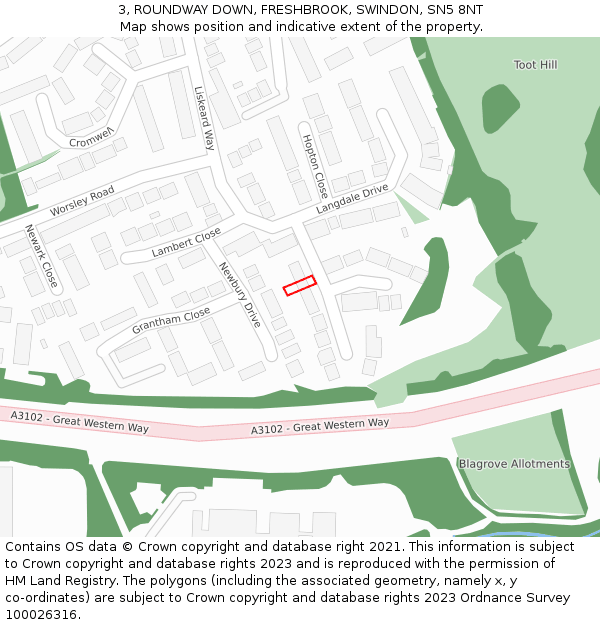 3, ROUNDWAY DOWN, FRESHBROOK, SWINDON, SN5 8NT: Location map and indicative extent of plot
