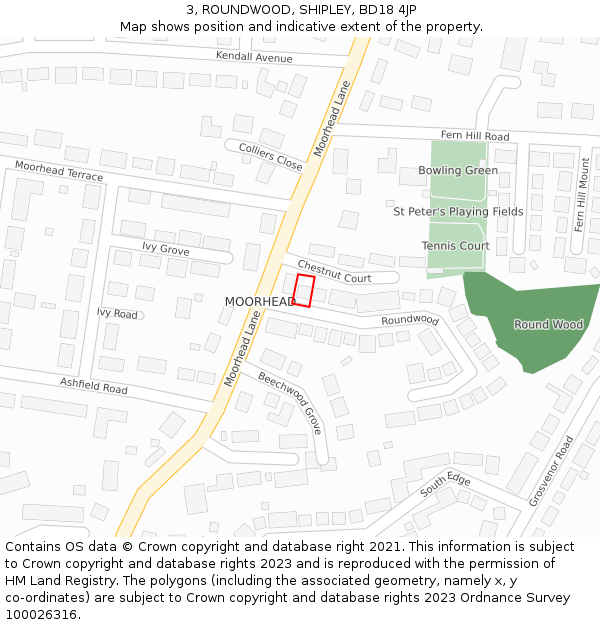 3, ROUNDWOOD, SHIPLEY, BD18 4JP: Location map and indicative extent of plot