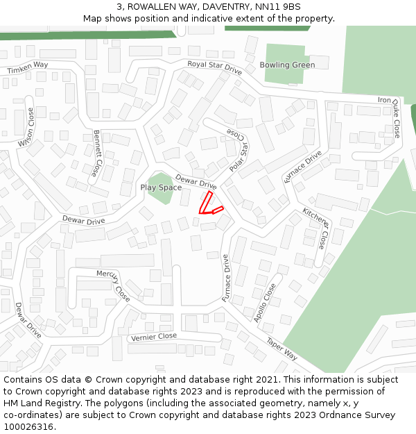 3, ROWALLEN WAY, DAVENTRY, NN11 9BS: Location map and indicative extent of plot