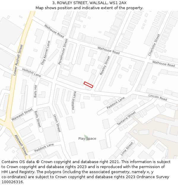 3, ROWLEY STREET, WALSALL, WS1 2AX: Location map and indicative extent of plot
