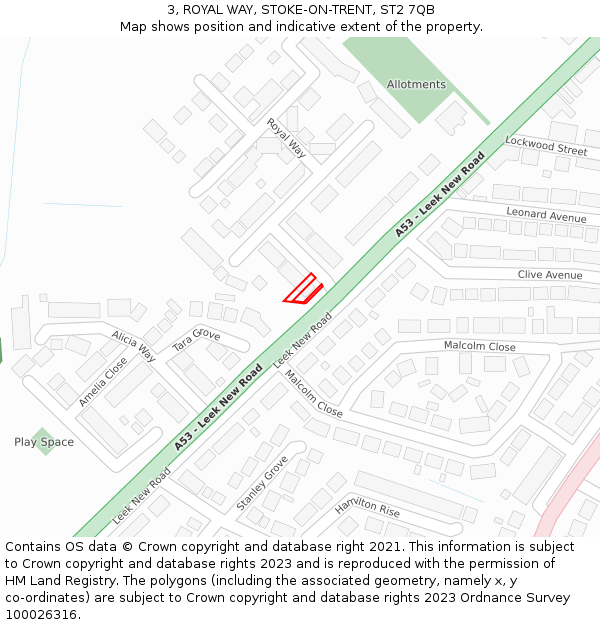 3, ROYAL WAY, STOKE-ON-TRENT, ST2 7QB: Location map and indicative extent of plot