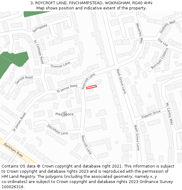 3, ROYCROFT LANE, FINCHAMPSTEAD, WOKINGHAM, RG40 4HN: Location map and indicative extent of plot