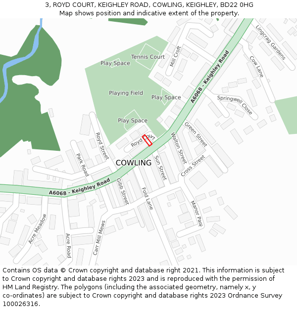 3, ROYD COURT, KEIGHLEY ROAD, COWLING, KEIGHLEY, BD22 0HG: Location map and indicative extent of plot