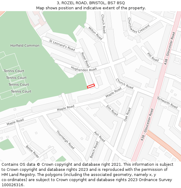 3, ROZEL ROAD, BRISTOL, BS7 8SQ: Location map and indicative extent of plot