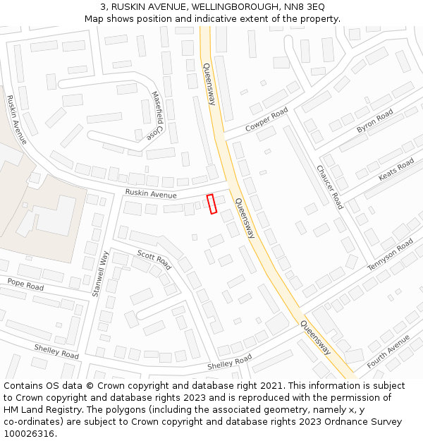 3, RUSKIN AVENUE, WELLINGBOROUGH, NN8 3EQ: Location map and indicative extent of plot