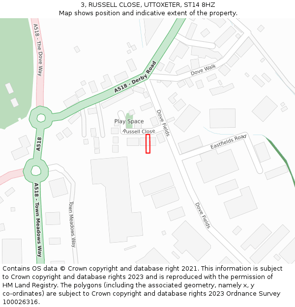 3, RUSSELL CLOSE, UTTOXETER, ST14 8HZ: Location map and indicative extent of plot