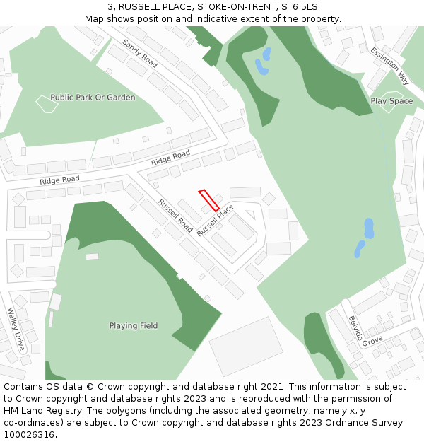 3, RUSSELL PLACE, STOKE-ON-TRENT, ST6 5LS: Location map and indicative extent of plot