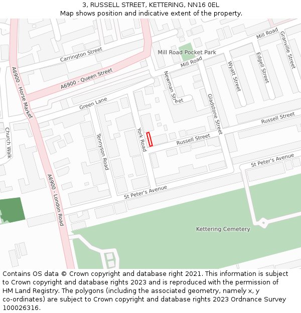 3, RUSSELL STREET, KETTERING, NN16 0EL: Location map and indicative extent of plot